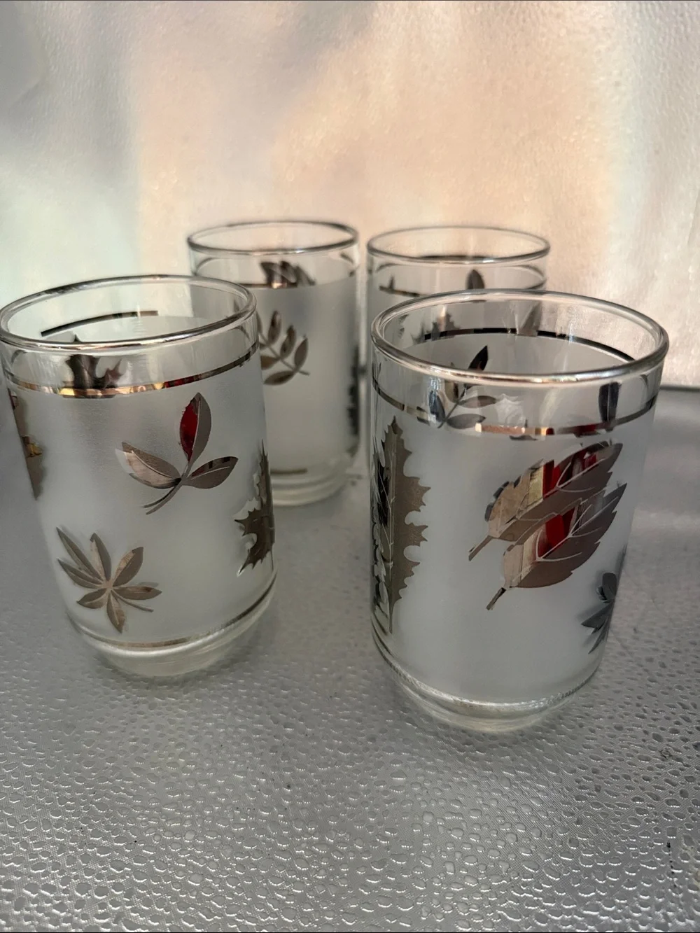 Vintage Libbey Silver Leaf Frosted MCM set of 4